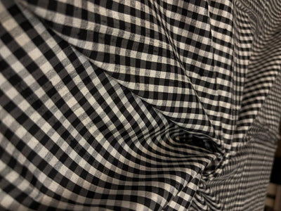 100% silk dupion  black and white Plaids fabric 44" DUPNEWC32[2]