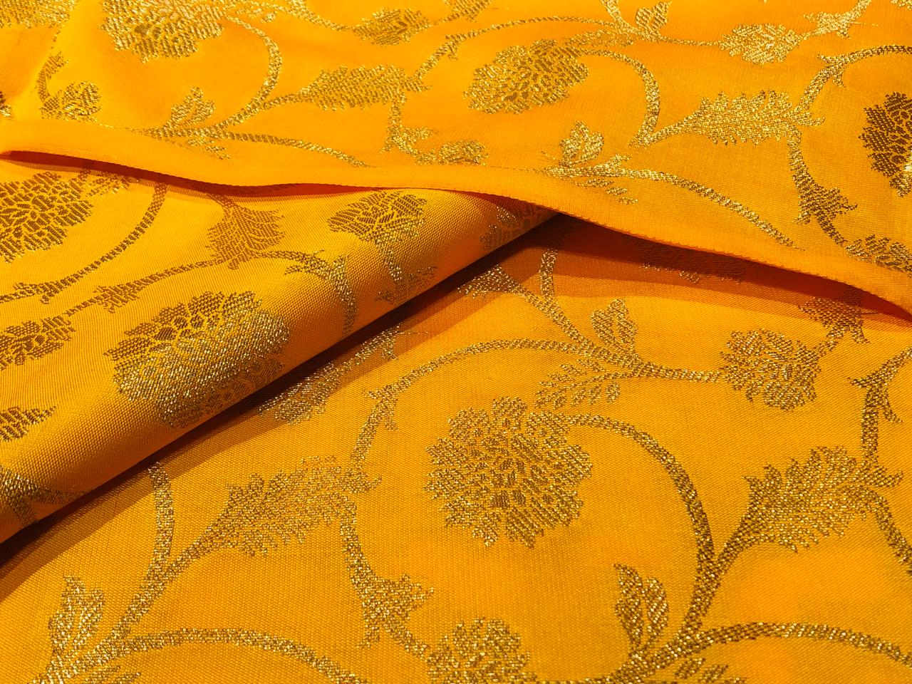 Brocade fabric mango yellow x metallic gold color 44" wide BRO1031[1]