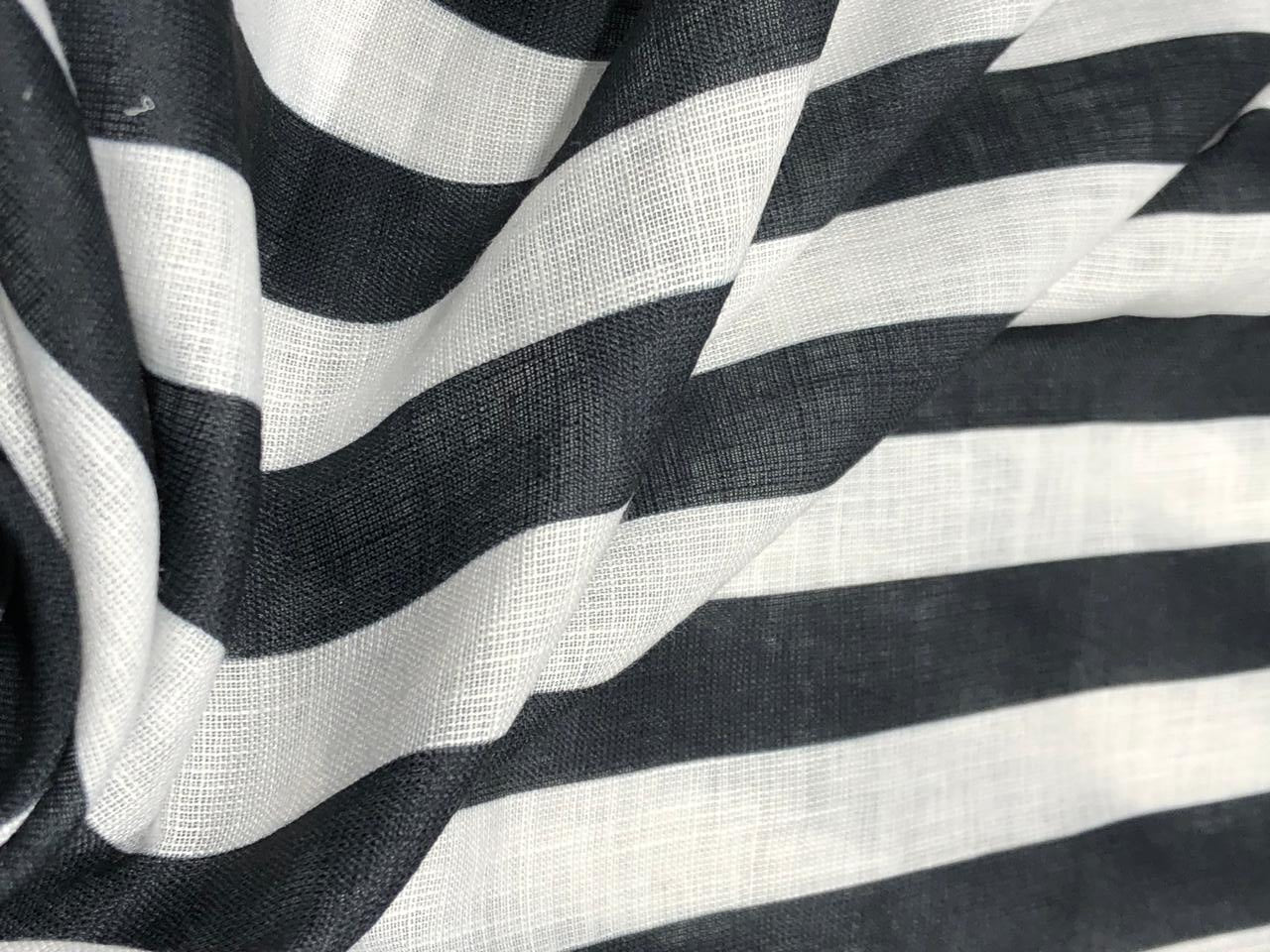 Linen  Cotton fabric black and white stripes 58" wide[17767]