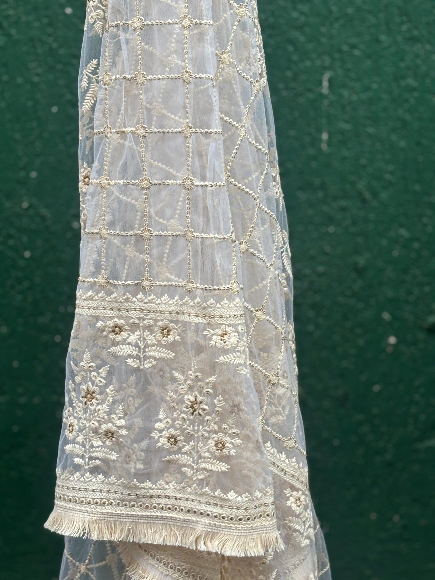 NET stole with  36" wide and 90" long with subtle gold sequence and embroidery [17684]
