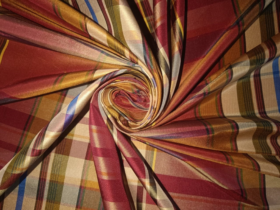 100%silk taffeta fabric multi color plaids TAFC65[4] 54 "wide