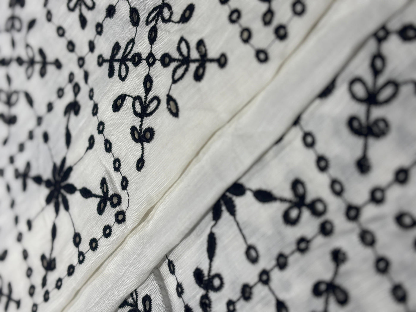 100% Linen Embroidery  black and white floral cutwork embroidery [17284]