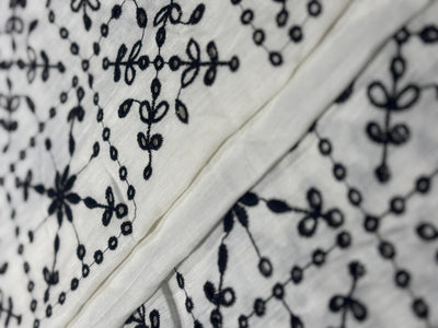 100% Linen Embroidery  black and white floral cutwork embroidery [17284]