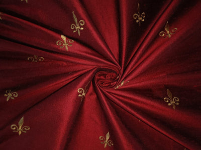 Silk dupioni embroidery  blood red with gold motif 44" wide DUP#E48