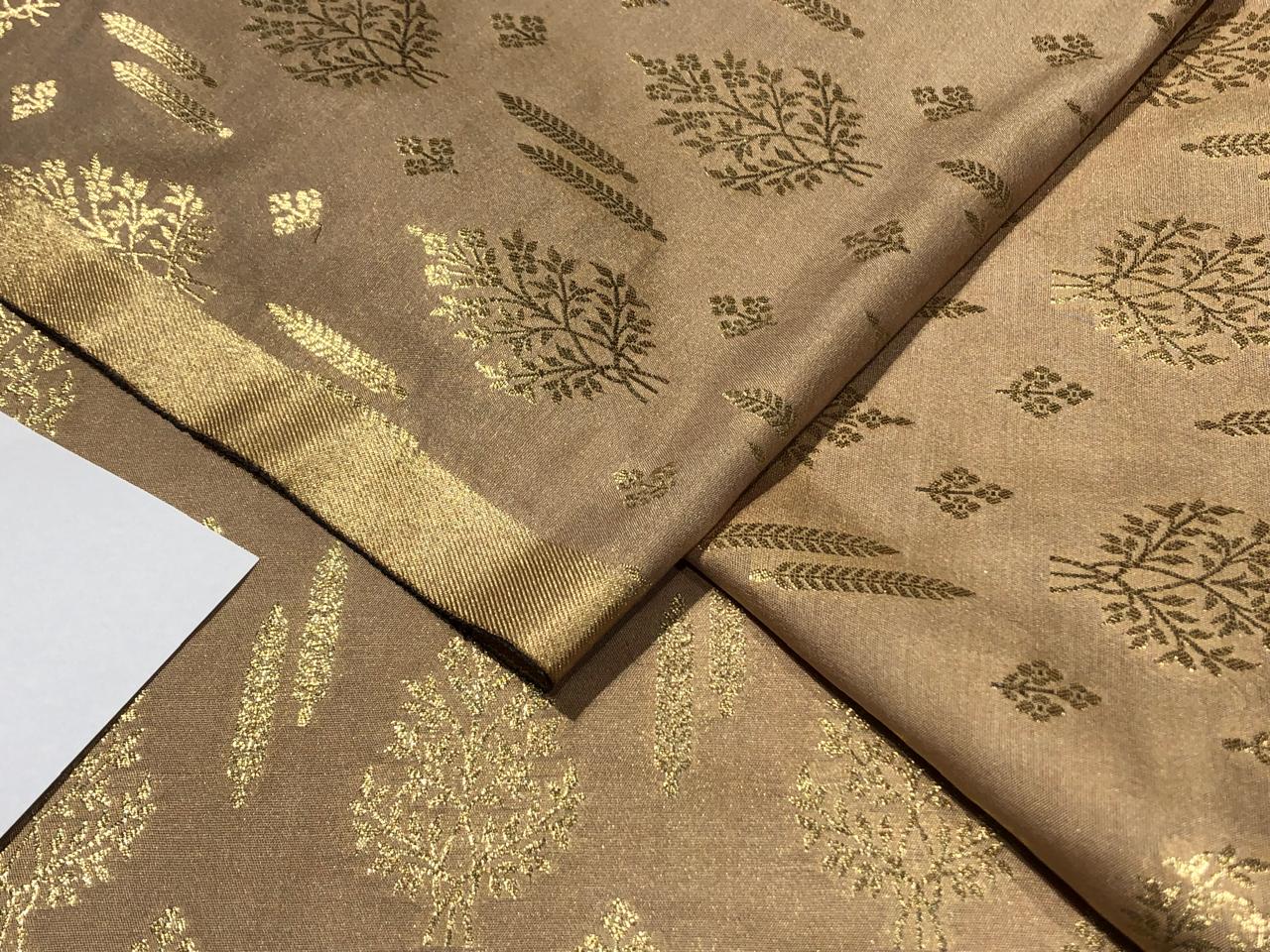 Silk Brocade fabric 44" wide available in 4 COLORS LEMON YELLOW DARK SALMON OLIVE AND  DARK BEIGE BRO908