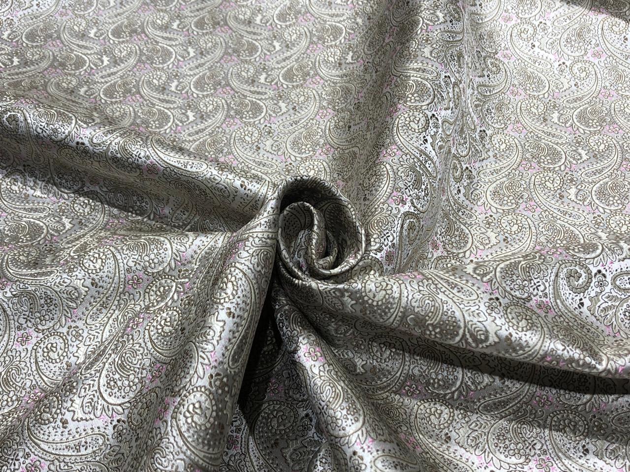 Brocade fabric subtle silver pink  color with paisley jacquard  44" wide reversable BRO1031[2]