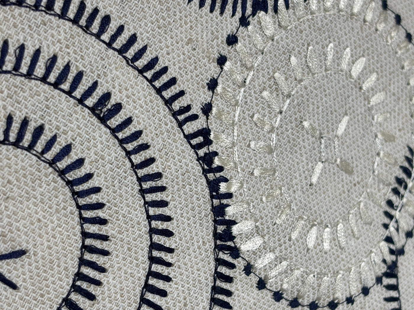 100% MATKA Silk , Wild silk, periodical Embroidery, black and white circles on  54 "Width [17781]