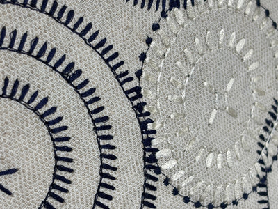 100% MATKA Silk , Wild silk, periodical Embroidery, black and white circles on  54 "Width [17781]