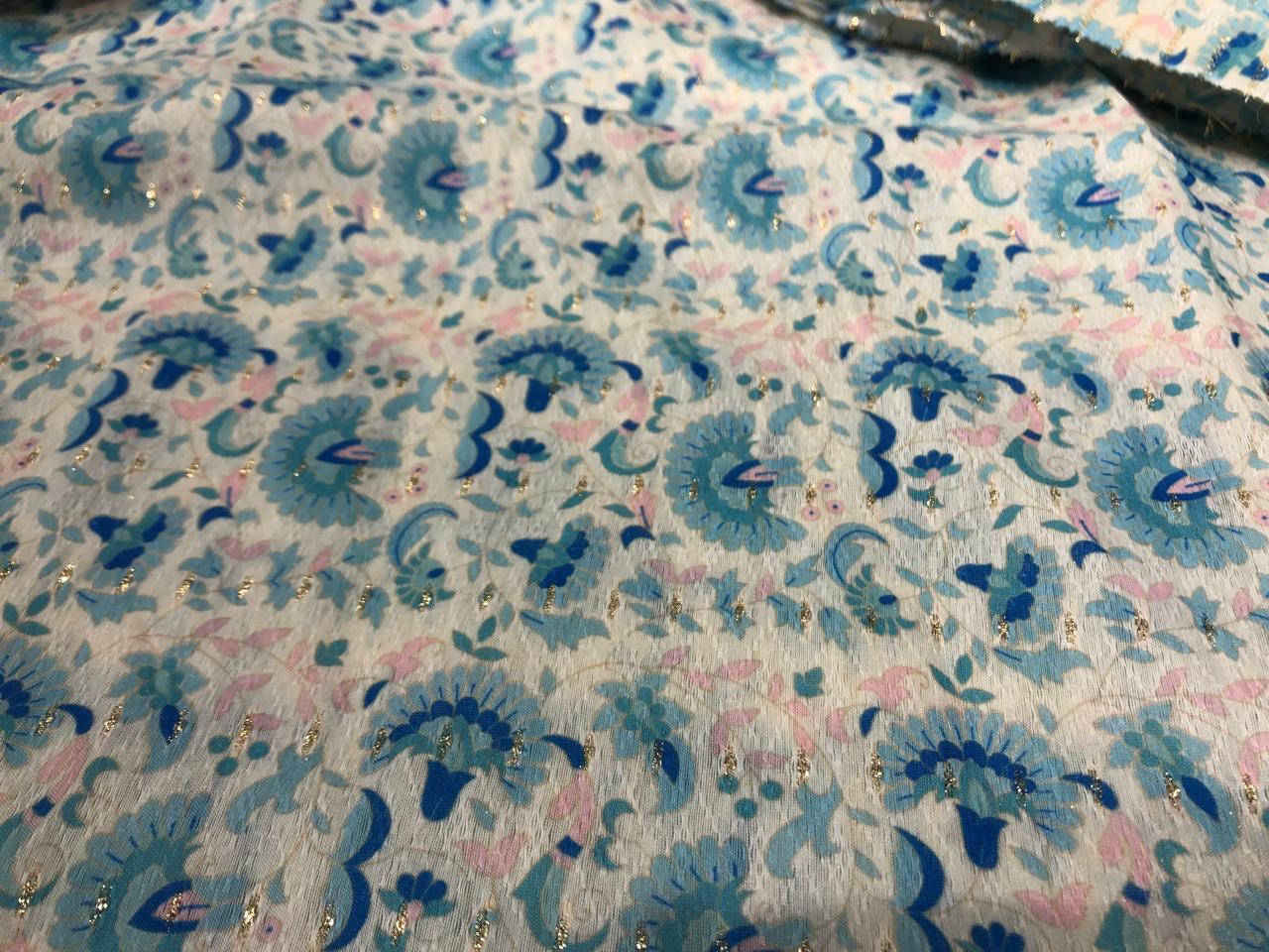 Silk Brocade fabric 56" ivory with blue and pink floral and very subtle metallic gold jacquard BRO1060[1]