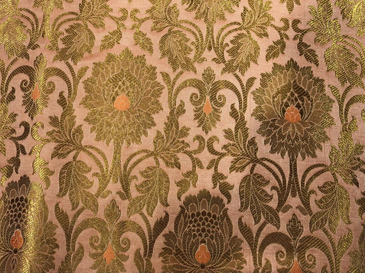 Brocade peach with metallic gold jacquard fabric 44&quot; wide BRO825[6]