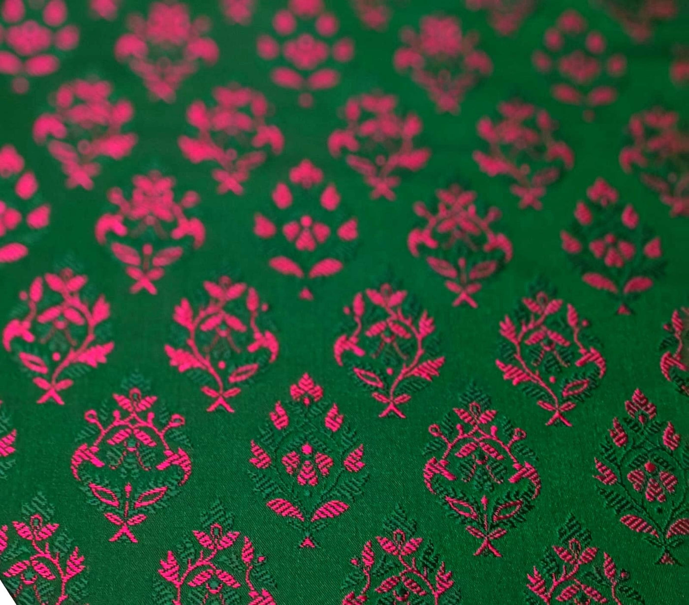 Silk Brocade fabric beautiful green with pink motif  floral jacquard BRO1070[2]