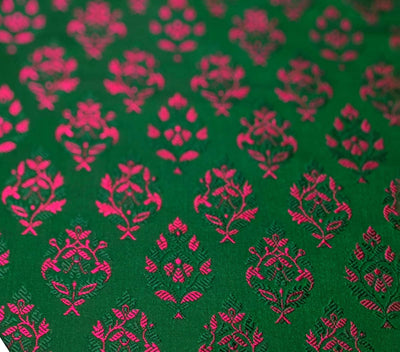 Silk Brocade fabric beautiful green with pink motif  floral jacquard BRO1070[2]