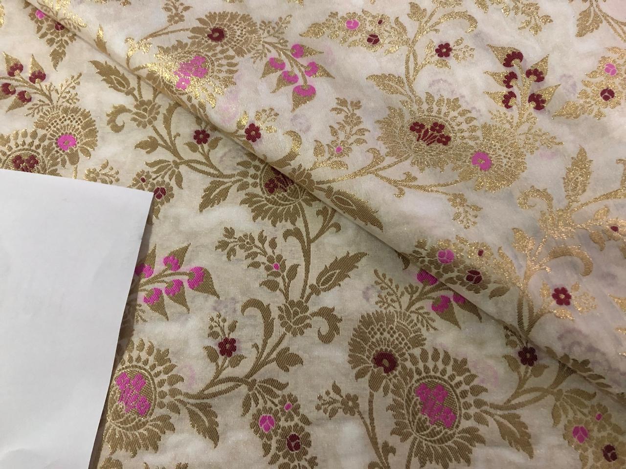 Brocade fabric 44" wide floral metallic jacquard available in 4 colors yellow/burgundy, black and white