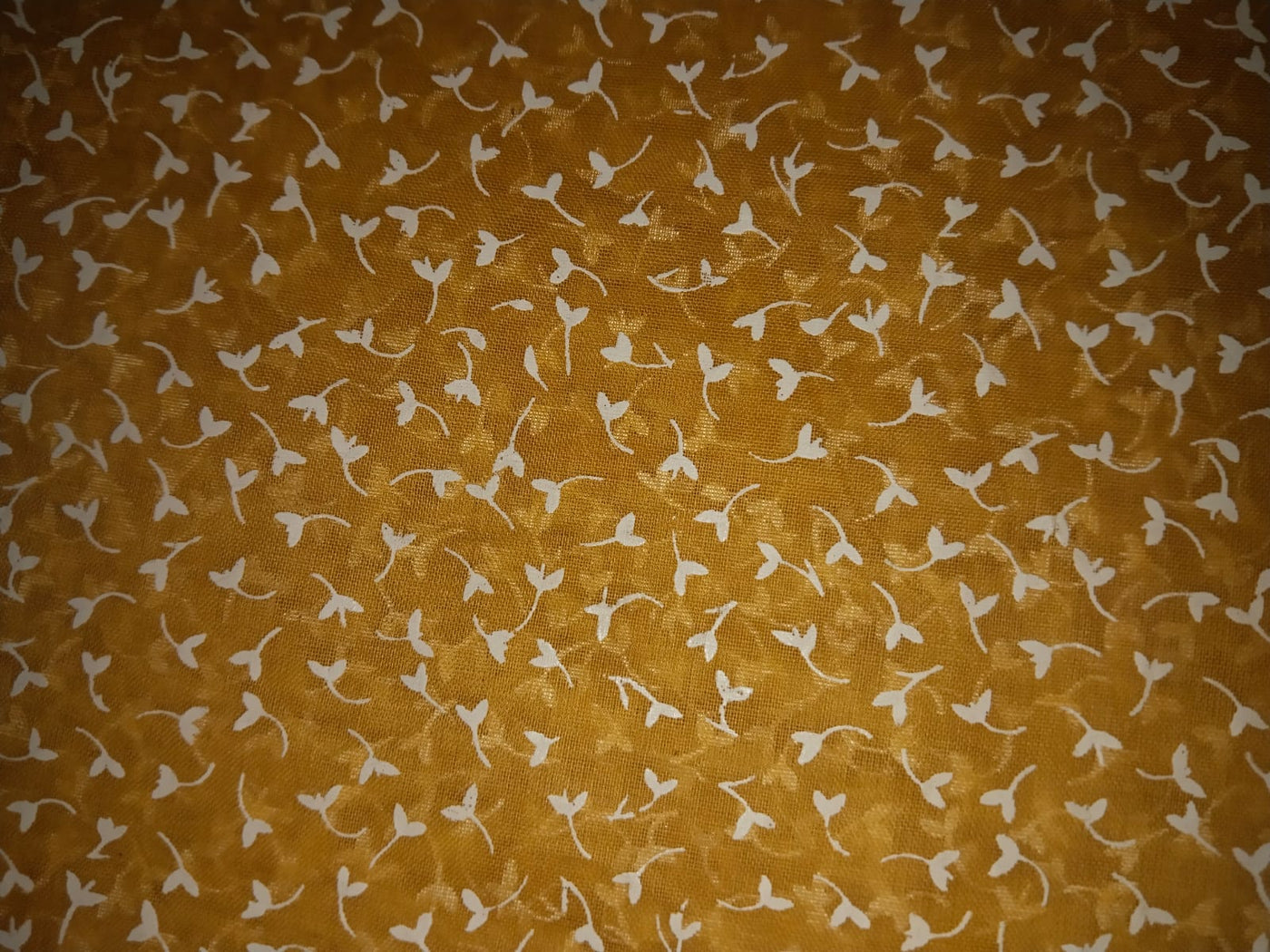 100% cotton organdy printed fabric mustard color print 44" wide single length 2.40 yards [15654]
