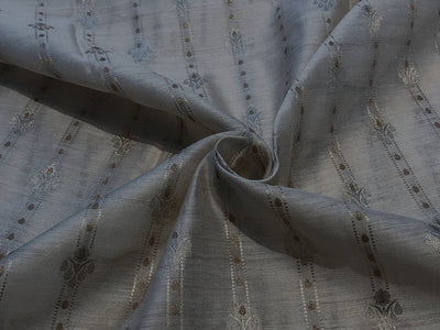 100% Silk munga Brocade fabric with gold zari horizontal stripes with floral jacquard BRO1090[3]