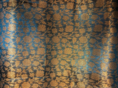 Silk Brocade fabric 44" teal blue floral jacquard BRO1068[3]