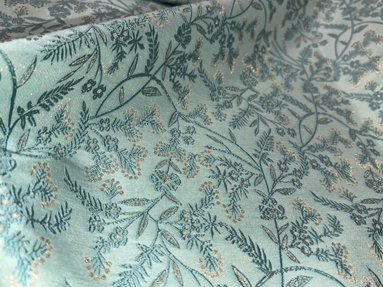 Silk Brocade fabric available in 2 colors mint and peach floral vines subtle shimmer  BRO1079[1/2]