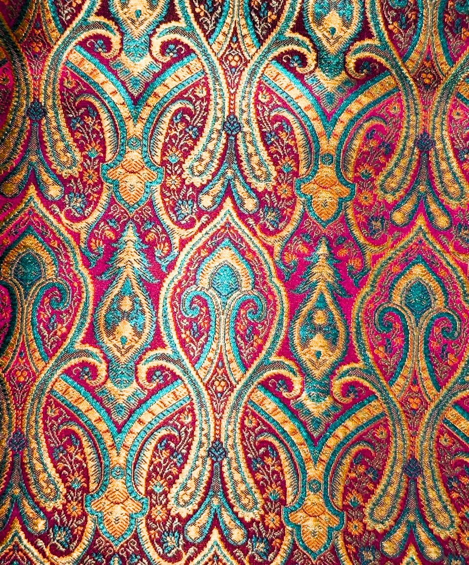Silk Brocade fabric 44"bright paisley  jacquard available in 4 colors pink/blue/gold , mango/pink/green ,burgundy/green/gold and ink blue/teal/red   BRO1045