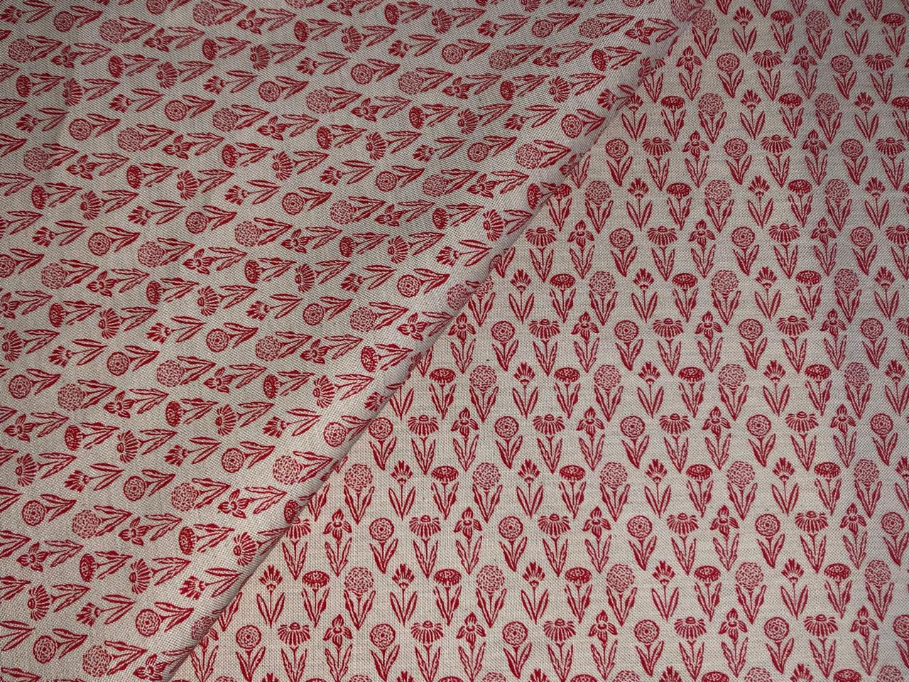 100% Cotton Linen  print 58" wide FLORAL PRINT motif's available in 2 colors red and cream ,blue and cream [17217/18]