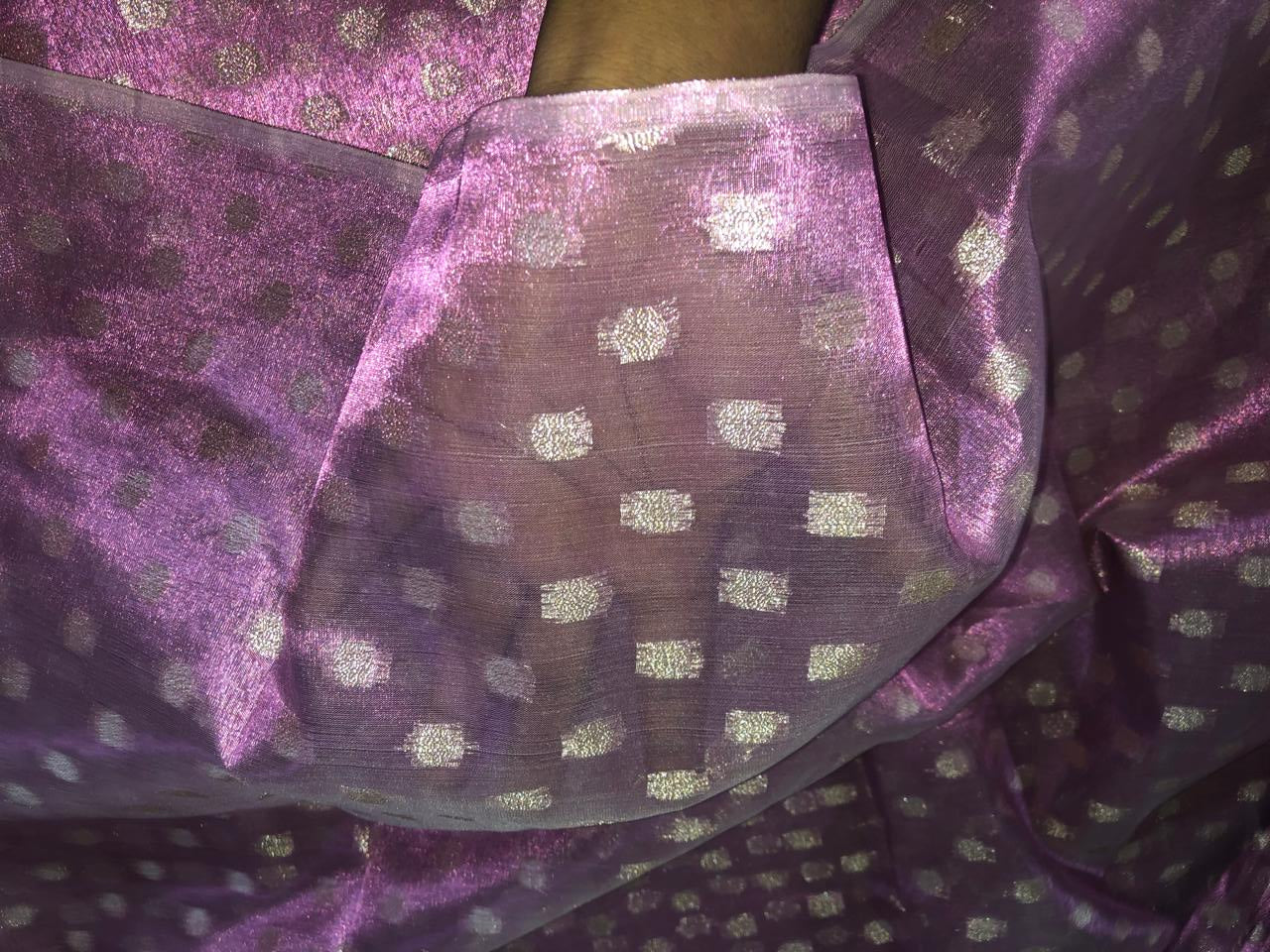 Silk metallic tissue organza fabric MOTIF JACQUARD 44 INCHES WIDE available in 2 colors PINK LAVENDER  AND GOLD