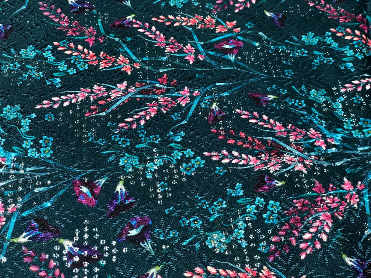 Silk Brocade fabric  jacquard with digital print teal , pink and purple 54" BRO1035[1]