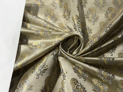 Silk Brocade Fabric sand gold with silver and gold flower motif 44" wide BRO964[4]