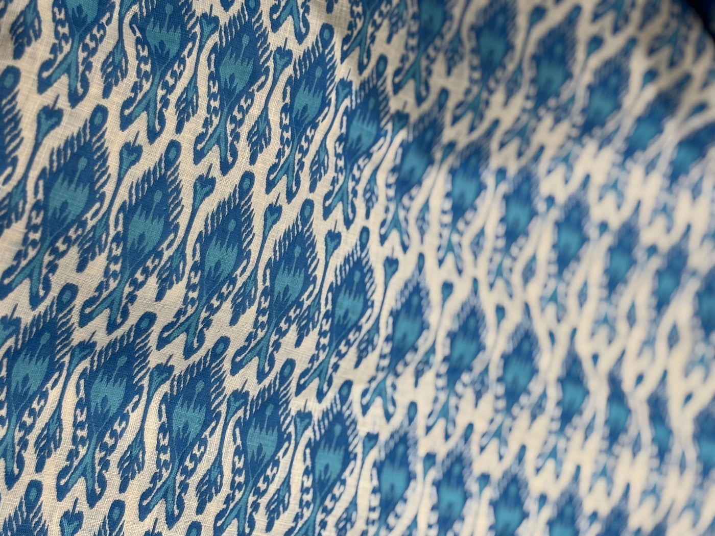 100% Cotton Linen ikat digital print 44" wide available in 4 different styles turquoise,blue and white/blue and white/ice blue,blue and white and orange [17164/65/66/67]