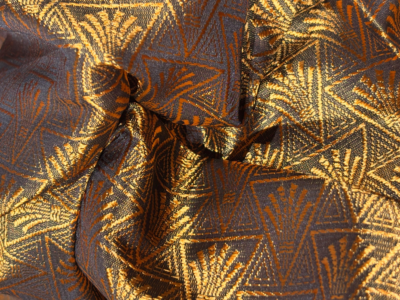 Brocade Fabric Golden Brown triangles with abstract motif Jacquard  44" BRO1029[4]