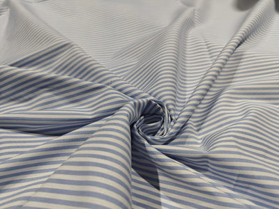 100% Cotton Poplin  Millmade Yarn dyed Cotton poplin blue /white stripes lycra 50 inches wide [17233]