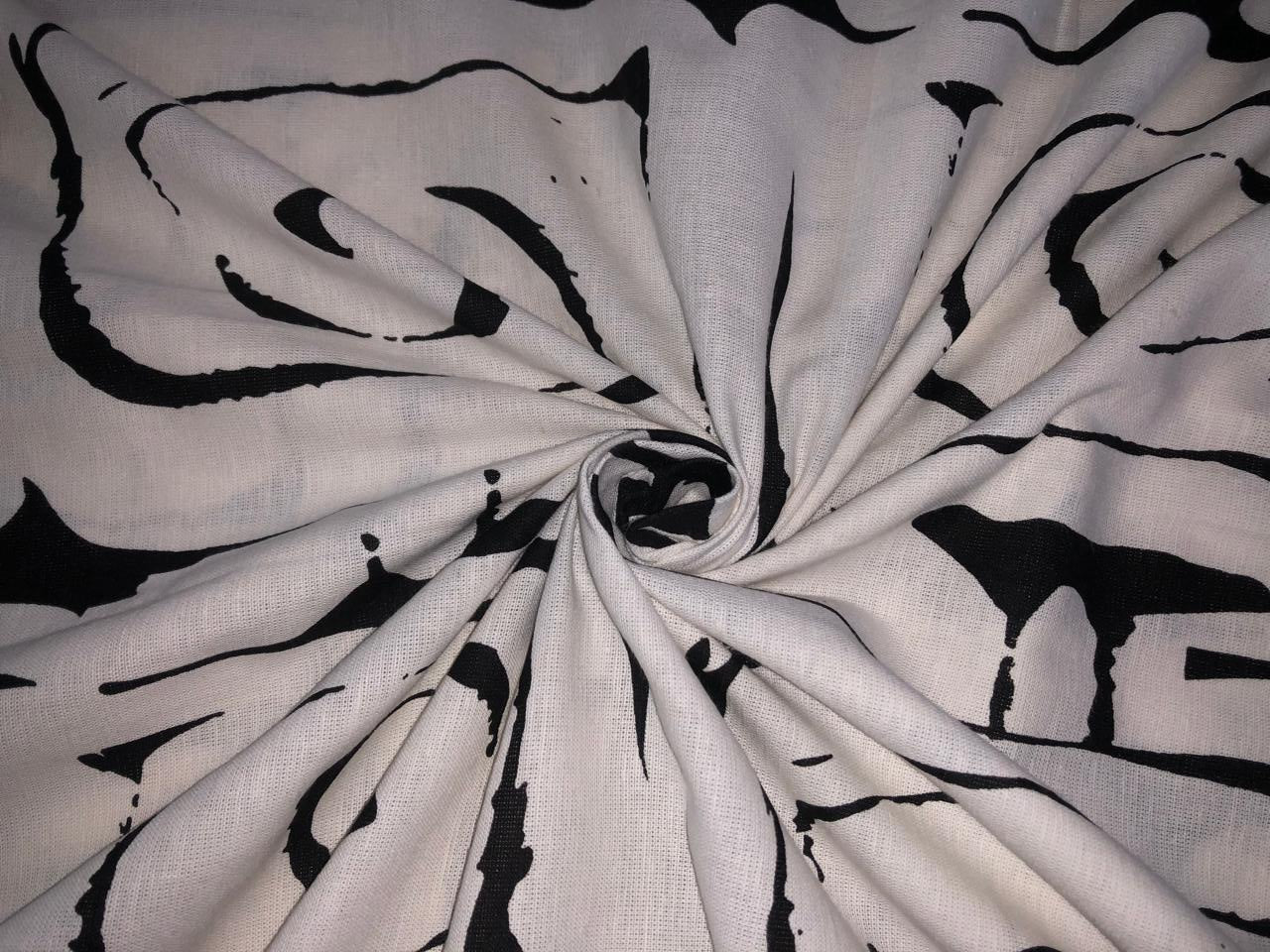 100% Linen black and white abstract  digital print fabric 58" wide [17302]