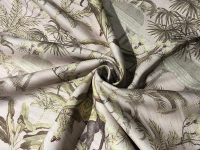 100% linen  digital print fabric 44" wide available in 4 PRINTS CREAM ABSTRACT WITH SEA GREENS,GREENY GREY FLORAL,ELEPHANT AND BLACK AND CREAMK FLORAL