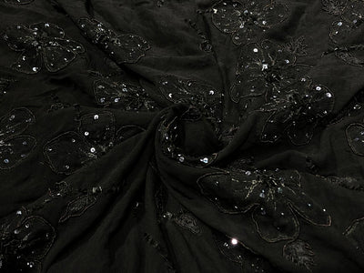 Silk Georgette black with sequins floral embroidery [18819]