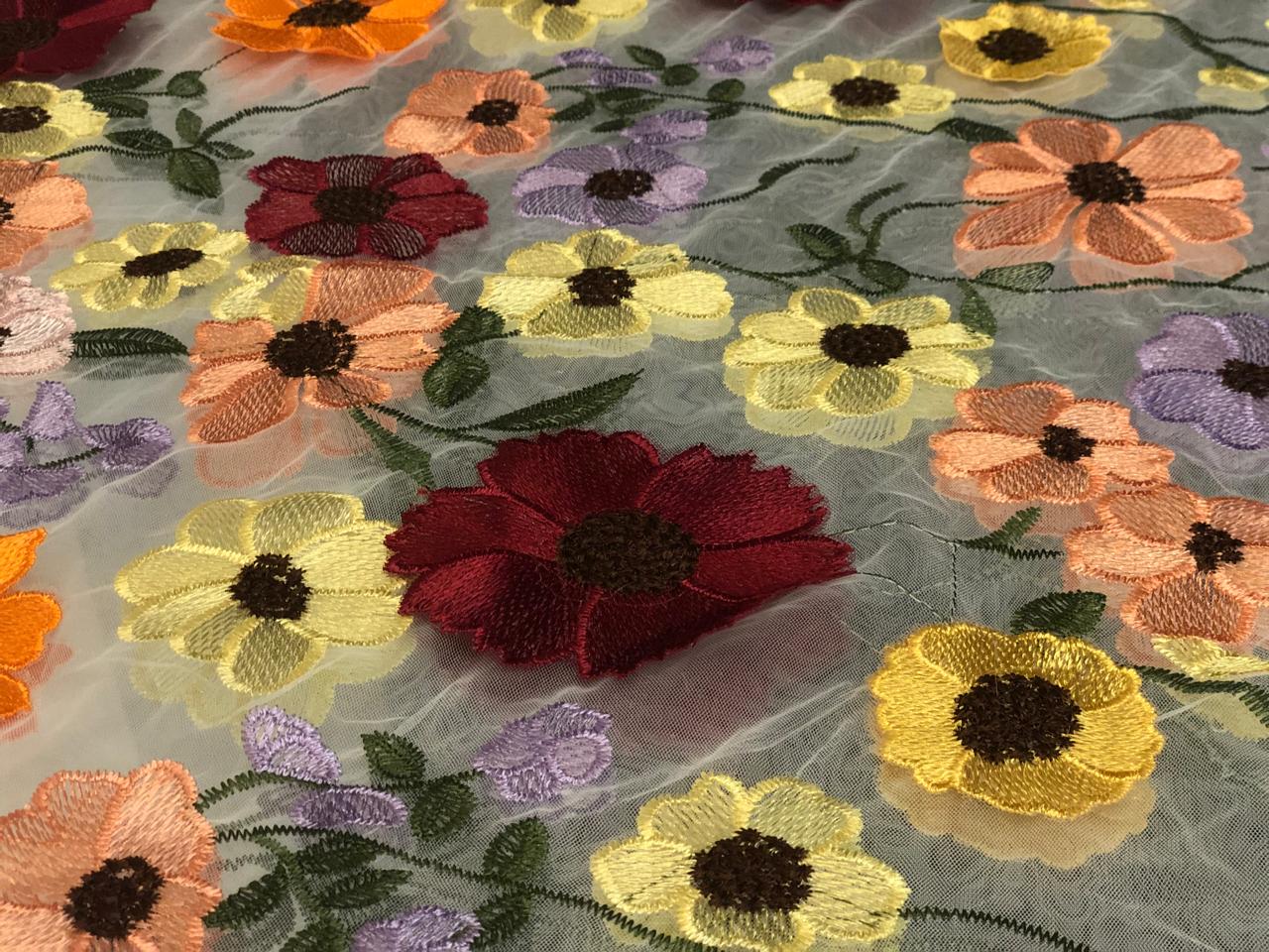 NET WHITE WITH BEAUTIFUL MULTI COLOURED FLOWERS [18544]