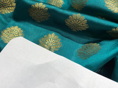 Silk Brocade fabric with Metallic gold motif Jacquard  44" wide BRO928 available in 4 colors DARK BOTTLE GREEN/ GREEN/ GOLDEN BEIGE and BLUE