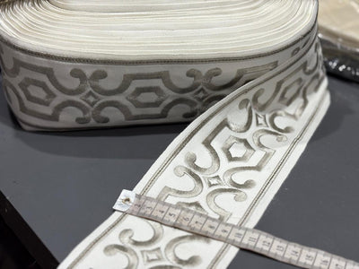 LACE /BORDER used in garments and furnishings available in fawn and navy