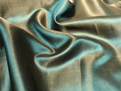 100% PURE SILK SATIN DUPIONI FABRIC TWILL WEAVE JACQUARD with slight slubs  reversable golden green and teal54" wide DUP424