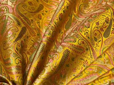 Silk Brocade fabric 44" wide paisley Jacquard available in 3 colors MANGO YELLOW /PINK AND ROYAL BLUE BRO941