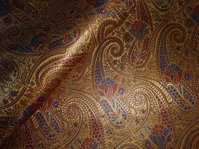 Silk Brocade fabric Gold with metallic gold blue and burgundy paisley jacquard COLOR 44" WIDE BRO898[1]