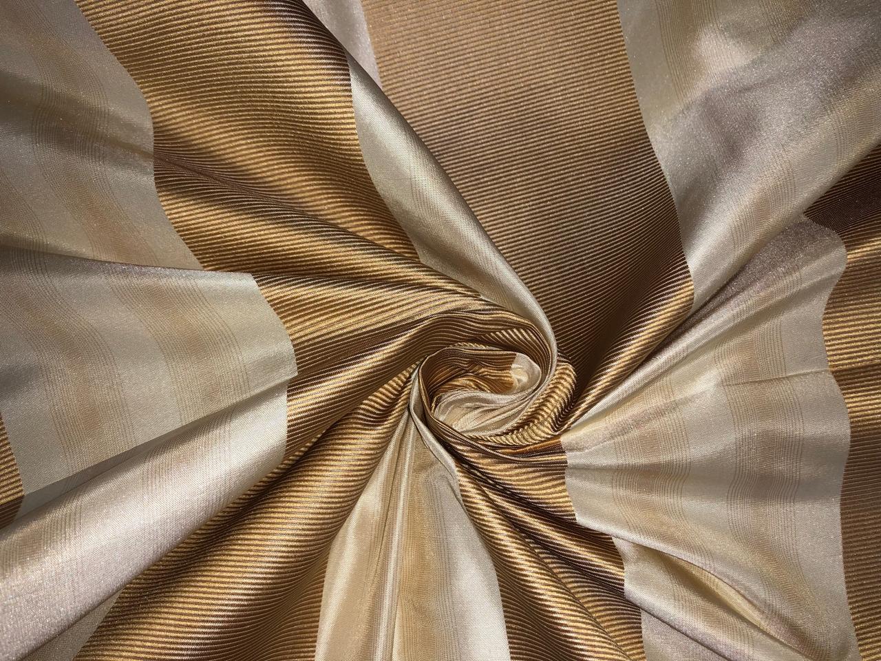 100% silk taffeta STRIPE cream and gold jacquard stripe TAFS139[14]