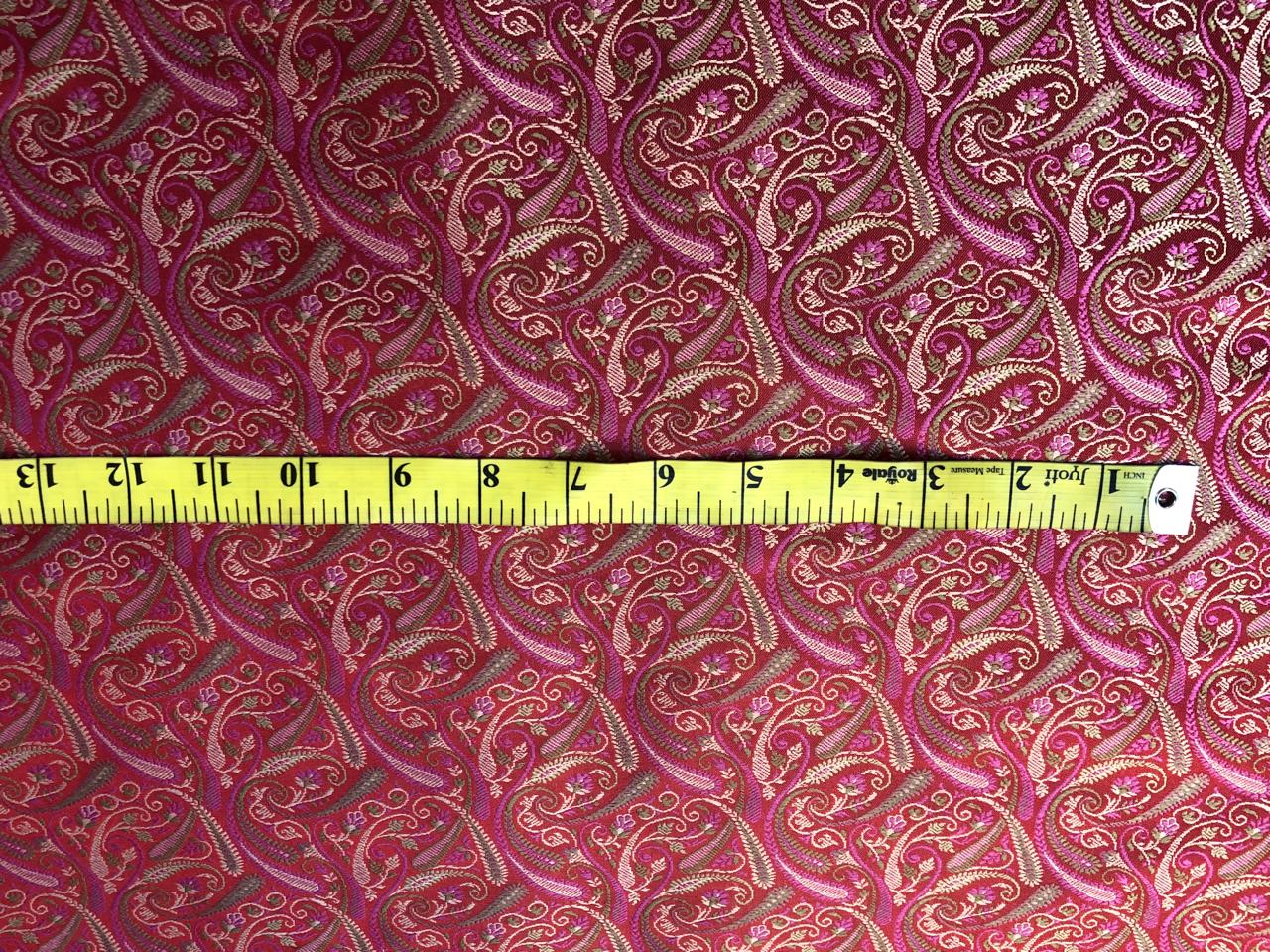 Silk Brocade fabric multi color paisleys available in 4 colors red , green , minty olive and silver BRO1089