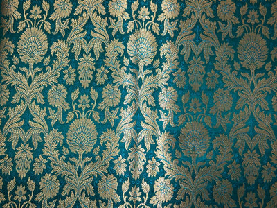 Silk Brocade fabric with beautiful gold  jacquard available in 3 colors teal ,red and mulberry BRO1075