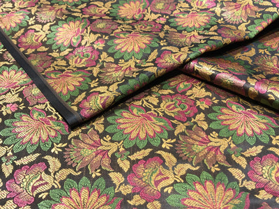 Silk Brocade fabric floral  jacquard available in 2 colors brown and royal blue  BRO1023[1/2]