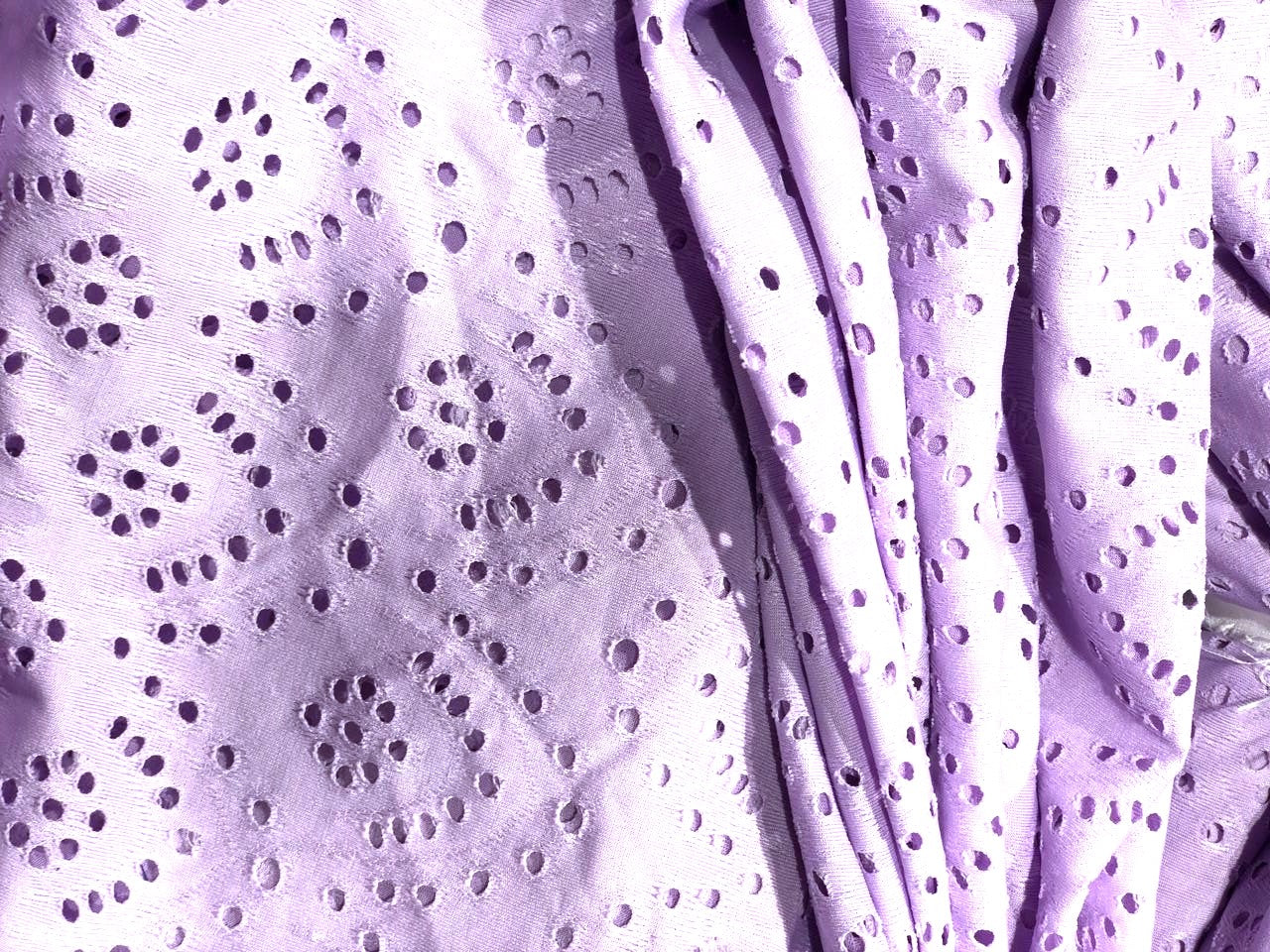 Knitted fabric with cutwork embroidery with slight stretch lilac color 58" wide [17626]