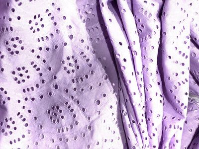 Knitted fabric with cutwork embroidery with slight stretch lilac color 58" wide [17626]