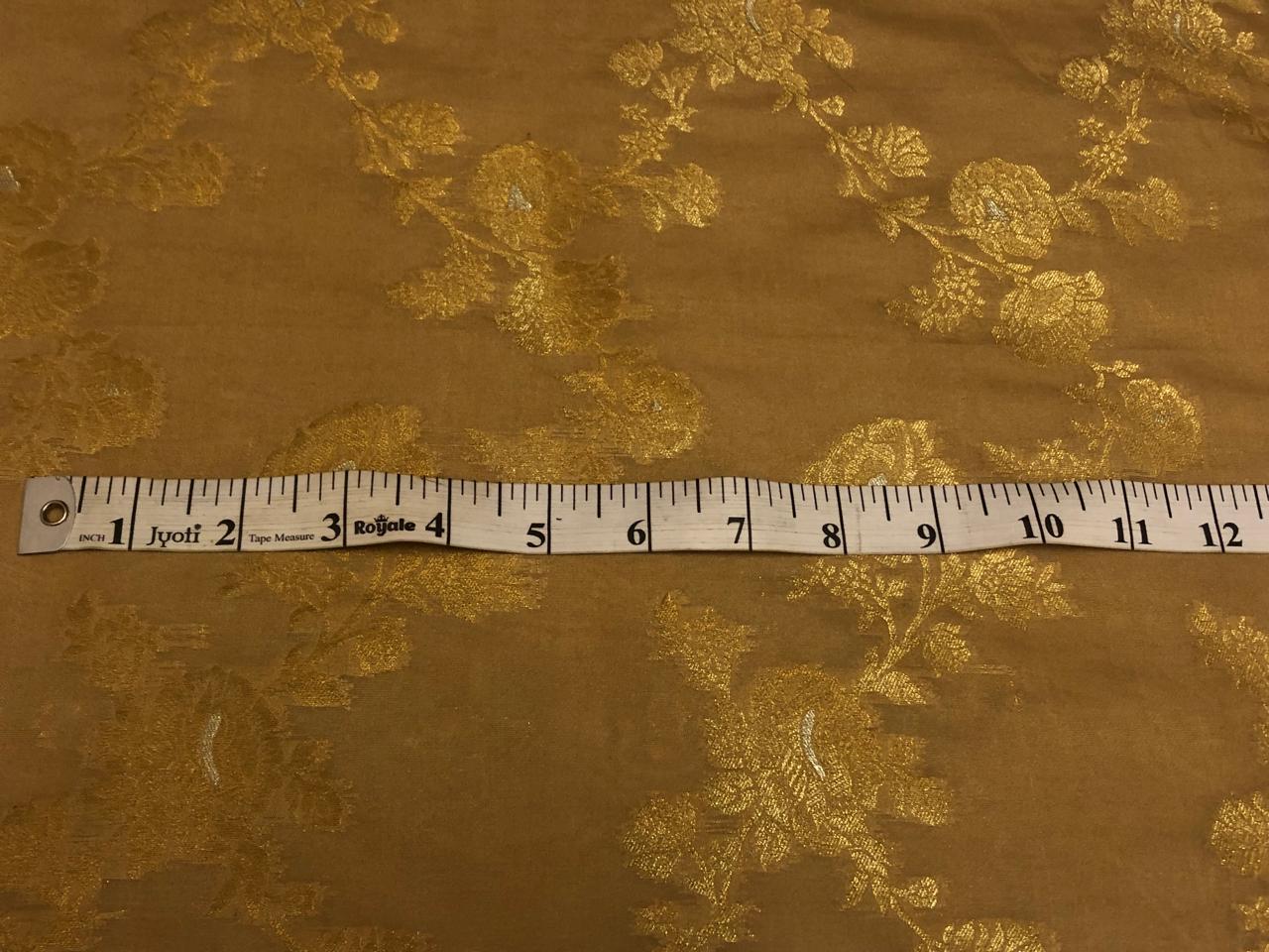 Silk Brocade fabric gold with gold and silver floral jacquard BRO1100[4]