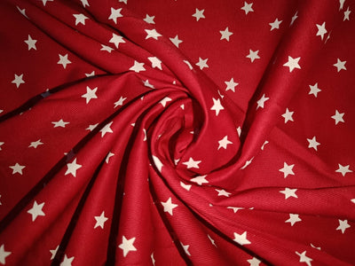 100% Cotton  Twill fabric red with ivory star motif color 58" wide [15121]