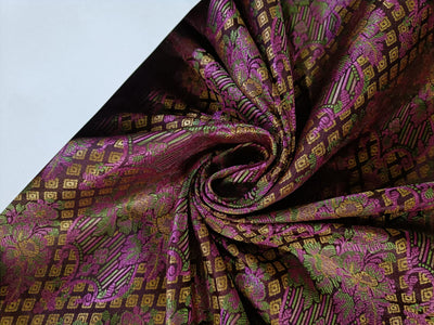 Silk Brocade jacquard fabric 44" wide BRO894 available in Four colors blue/brown/pinkand black