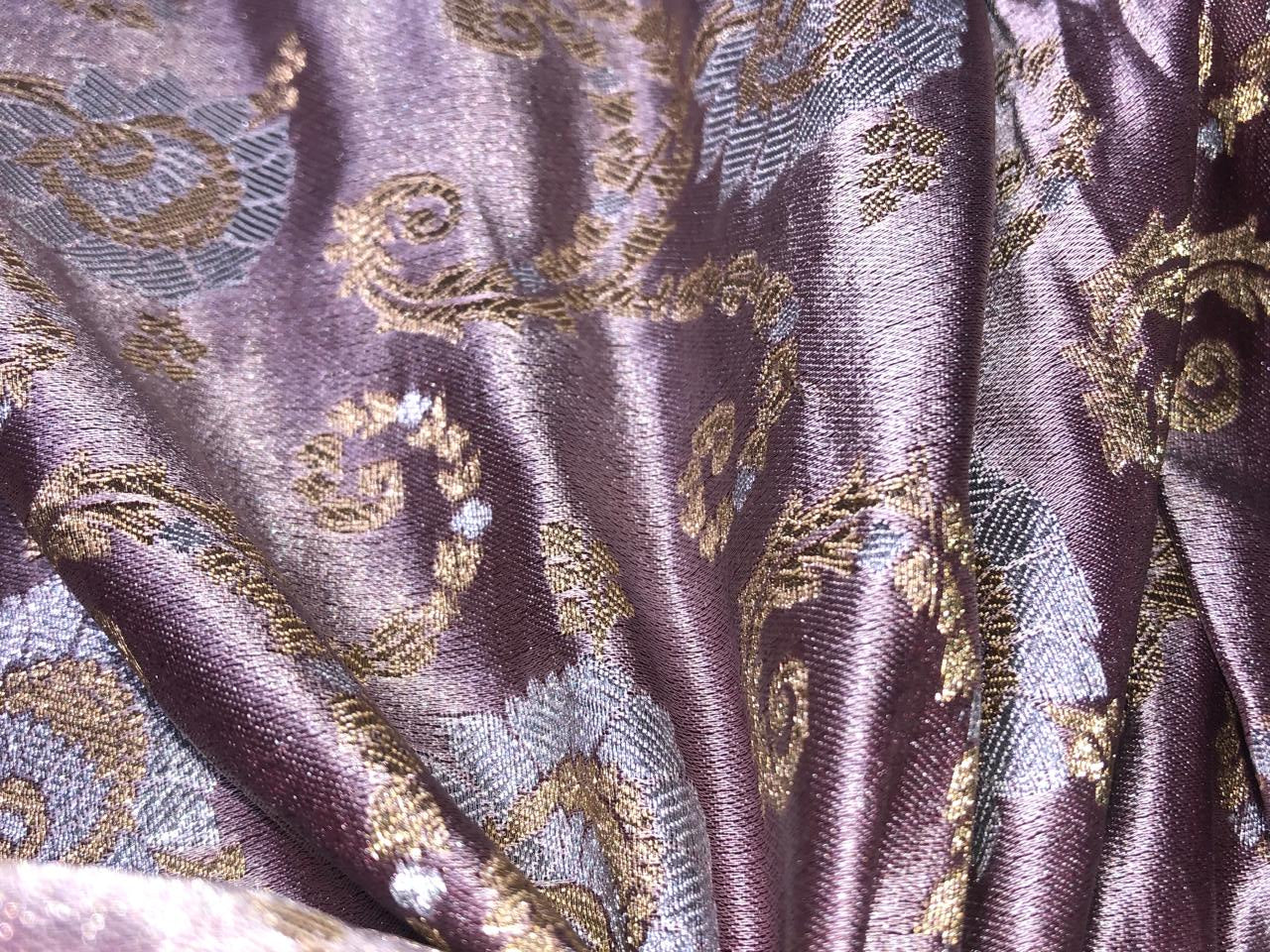 Silk Brocade fabric with metallic gold and silver floral jacquard 44" wide available in 2 colors mauve and pink salmon BRO981