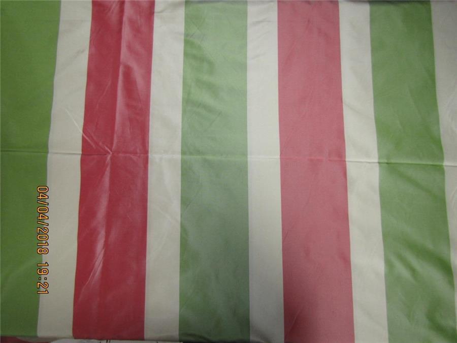 Silk Taffeta Fabric Green cream & pink Stripes 44" WIDE TAF#S139[19]