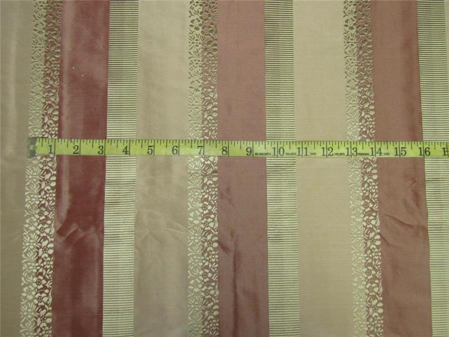 100% Silk Taffeta Jacquard Fabric Floral & Stripes 54"~wide available in four colors salmon and gold ,light olive and gold , pastel dusty salmon and gold ,pastel green and nude pink .